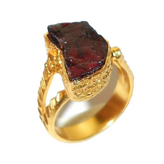 Raw Gemstone Rings
 Handmade Ring Garnet Ring Raw Gemstone Ring Stackable by Vedka
