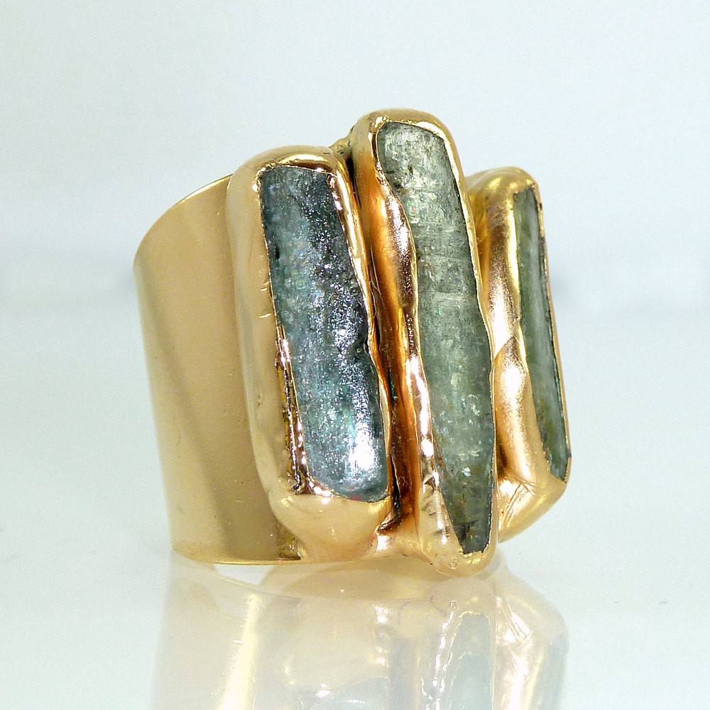 Raw Gemstone Rings
 Kyanite Ring Raw Gemstones Ring Cocktail Ring 24K Gold