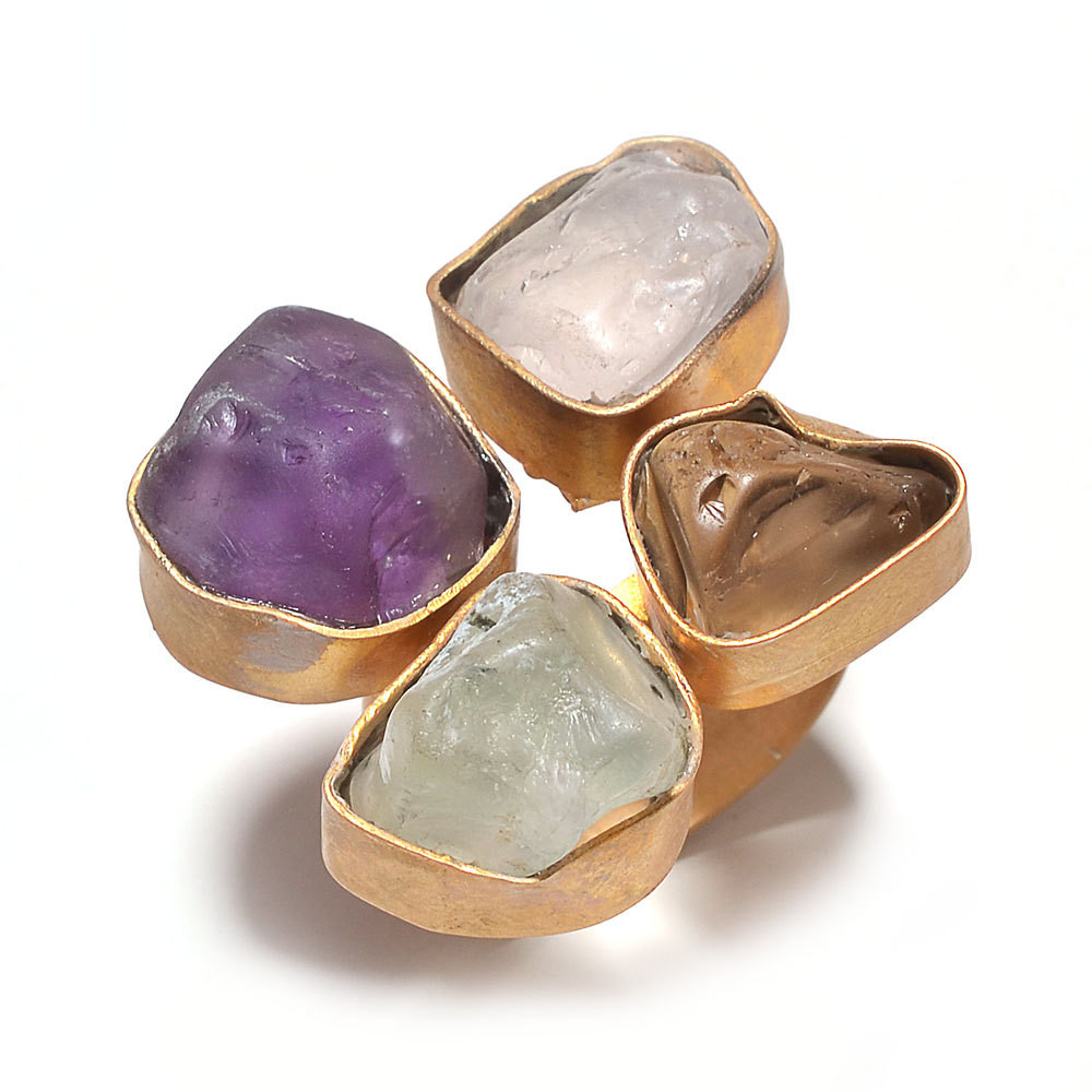 Raw Gemstone Rings
 4 Stones Multi Color Raw Gemstone Ring Cocktail