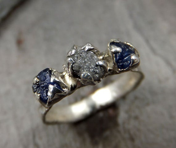 Raw Gemstone Rings
 Raw Diamond Sapphire Engagement Ring Wedding Ring by
