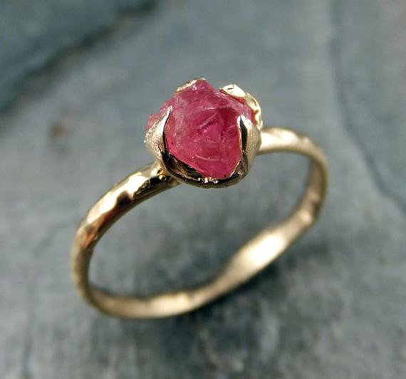 Raw Gemstone Rings
 Raw Hot Pink Gemstone Ring Rough uncut Spinel Solid 14K Gold