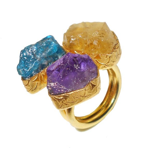 Raw Gemstone Rings
 Rough Gemstone Ring Unique Ring Raw Stone Ring Citrine by