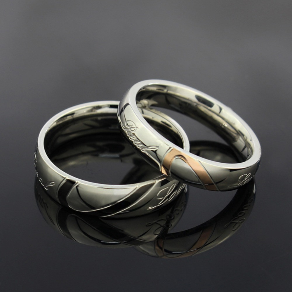 Real Wedding Rings
 Stainless Steel Silver Half Heart Simple Circle Real Love