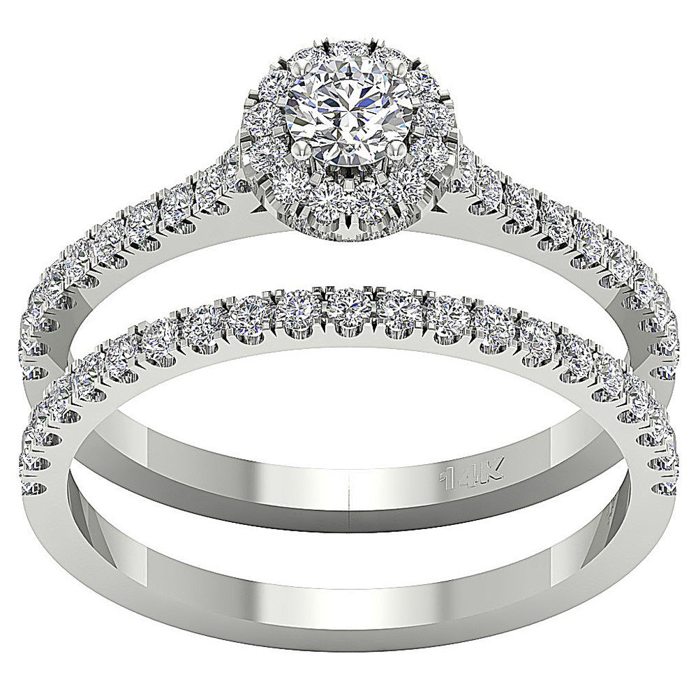 Real Wedding Rings
 Halo Engagement Bridal Ring Band Set 1 01 Ct Real Diamond