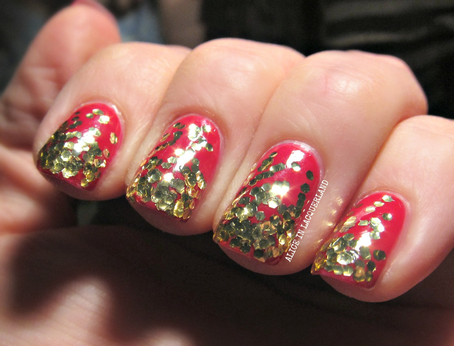 Red And Gold Glitter Nails
 Alice in Lacquerland All That Glitters