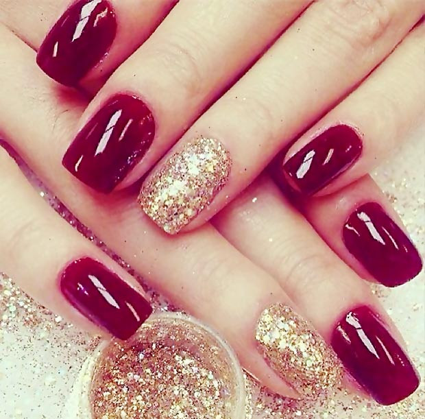 Red And Gold Glitter Nails
 Ritzy Nail