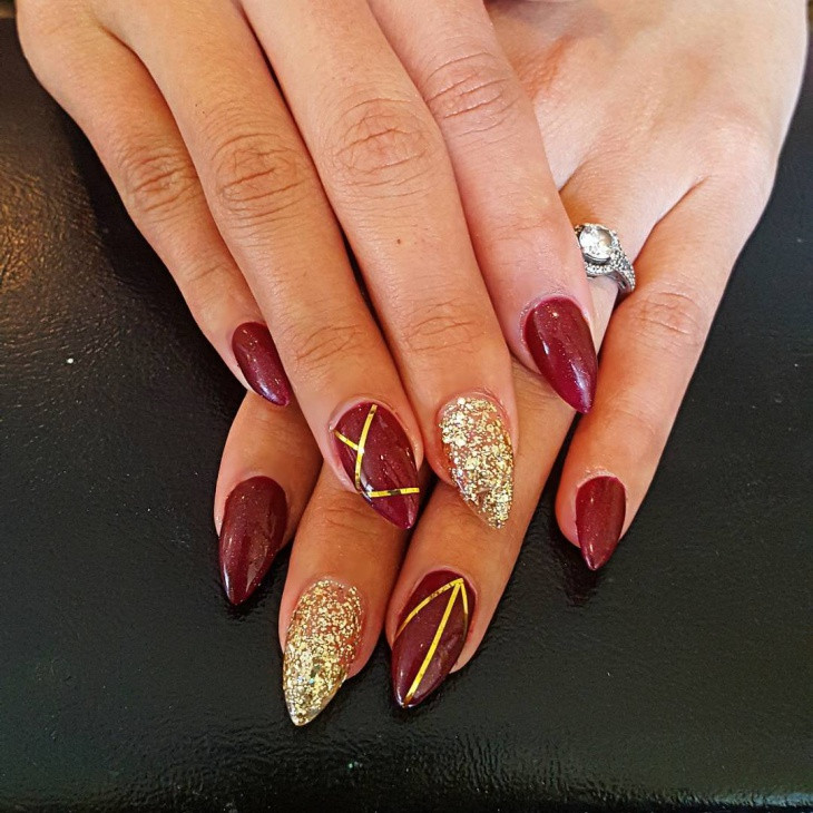 Red And Gold Glitter Nails
 20 Gold Glitter Nail Polish Designs Ideas