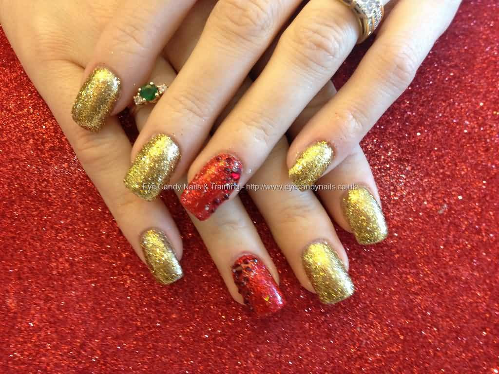 Red And Gold Glitter Nails
 52 Red And Gold Nail Art Designs For Trendy Girls