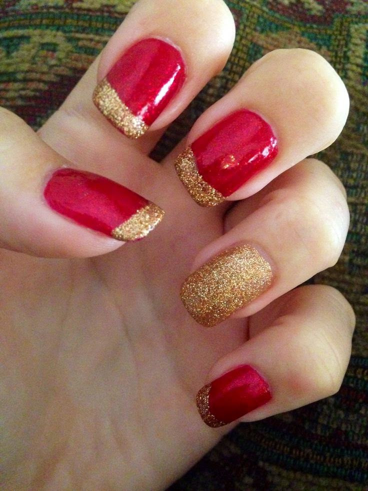 Red And Gold Glitter Nails
 52 Red And Gold Nail Art Designs For Trendy Girls