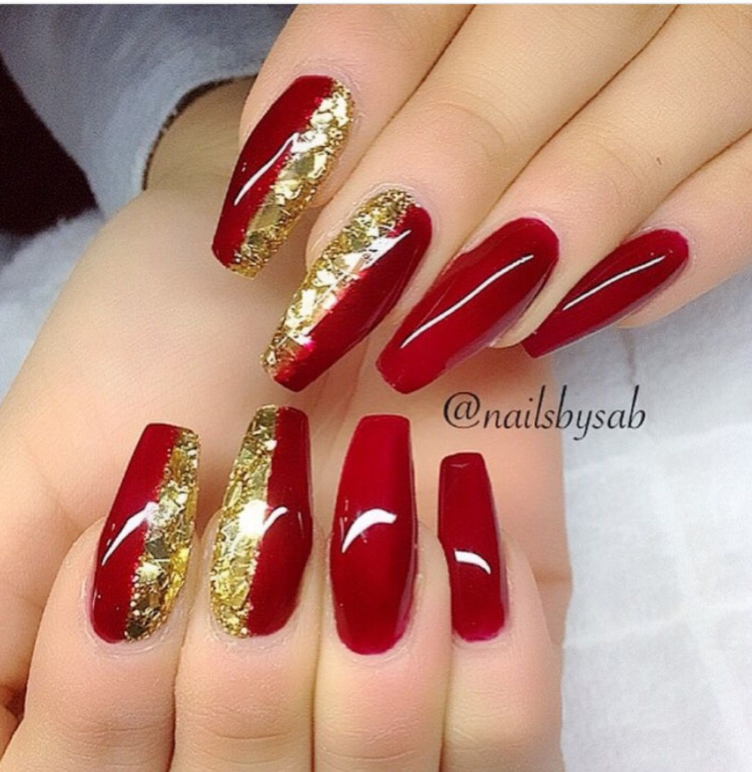 Red And Gold Nail Designs
 Red and gold nail inspo Artsy fartsy nails