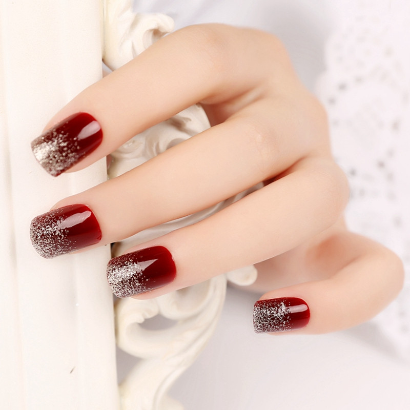 Red Glitter Tips Nails
 Aliexpress Buy 24pcs Dark Red with Silver Glitter