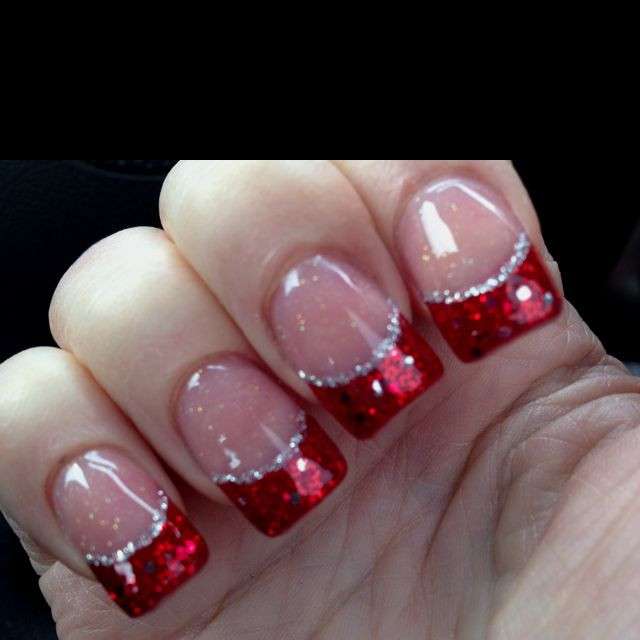 Red Glitter Tips Nails
 My Festive Red Nails