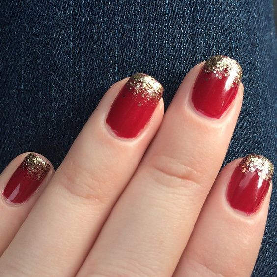Red Glitter Tips Nails
 40 Flamboyant Red and Gold Nails