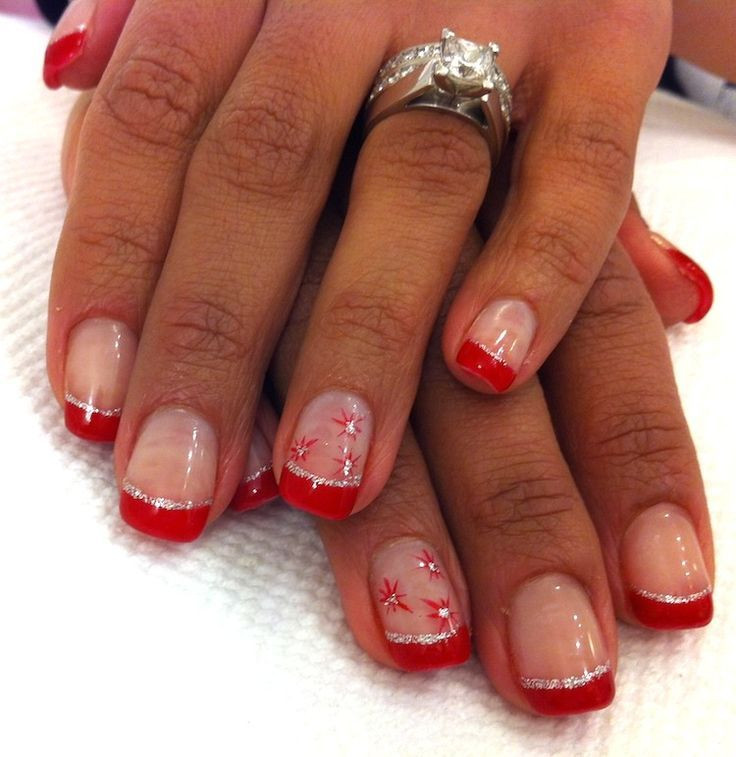 Red Glitter Tips Nails
 Red french manicure French Tip