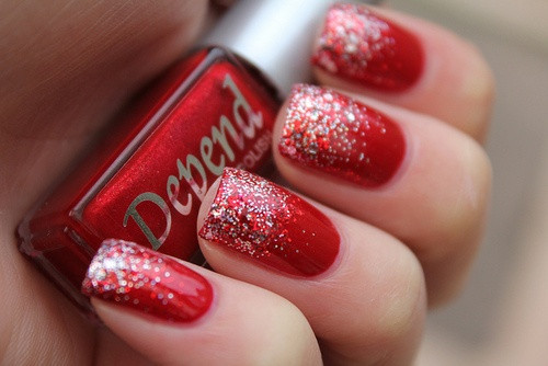 Red Nails With Silver Glitter
 Holiday Nail Art The Parlour by salonMonster