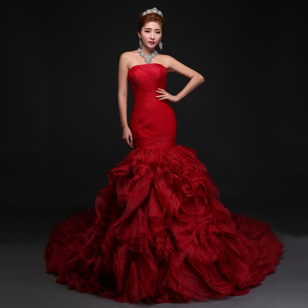 Red Wedding Gowns
 2016 Romantic Design Red Rose Wedding Dresses Flat