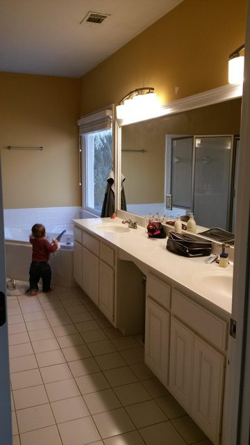 Replacing Bathroom Vanity
 bathroom How can I replace a long double vanity with two