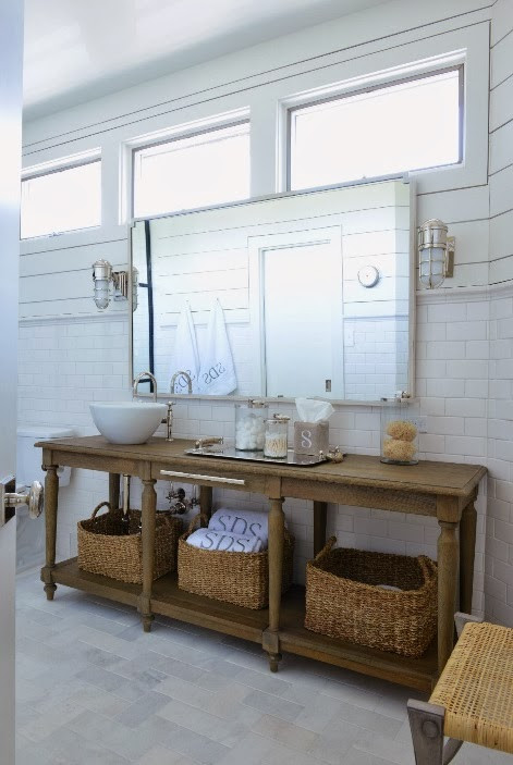 Repurposed Bathroom Vanities
 Repurposed Washstand Cottage bathroom Munger Interiors