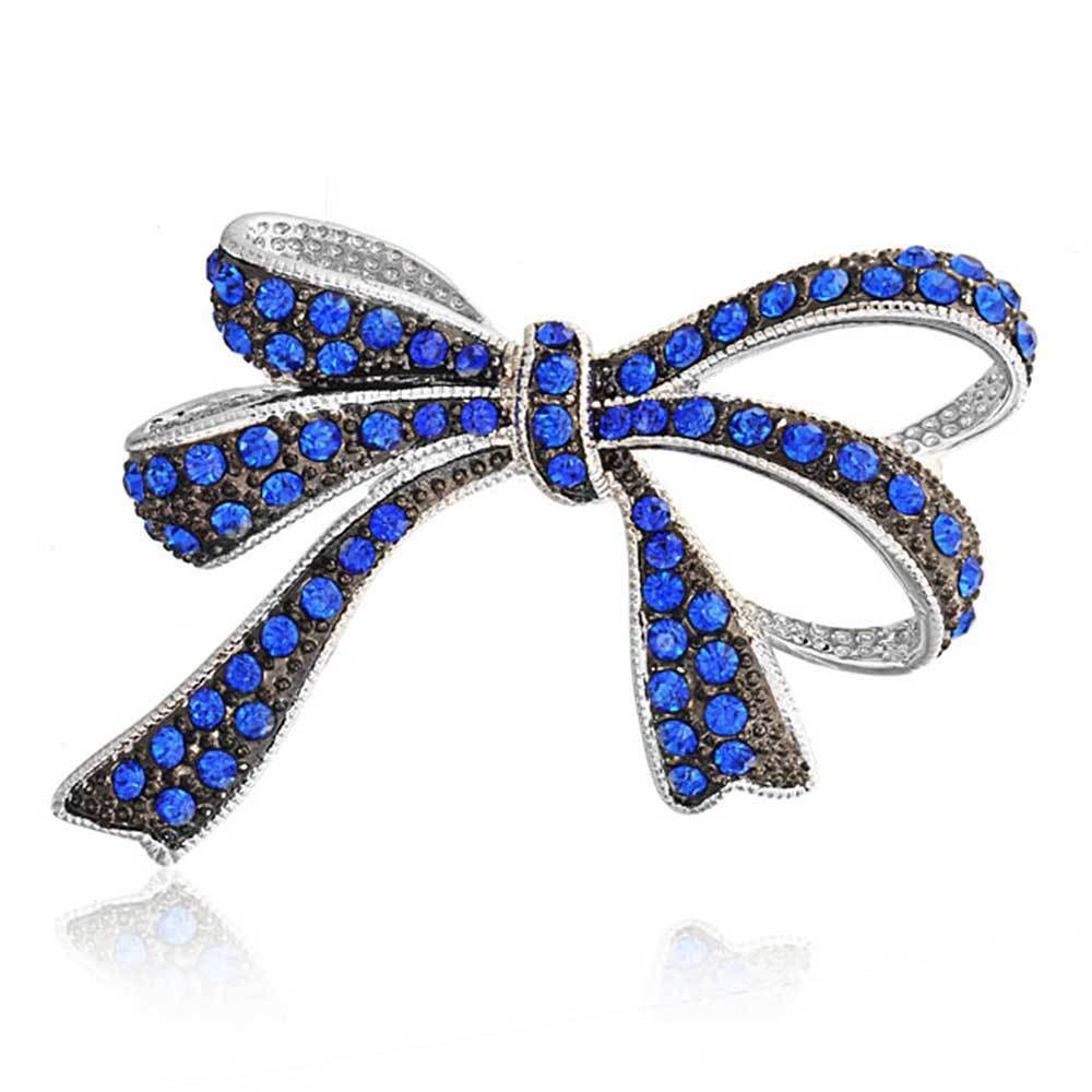 Ribbon Brooches
 Bling Jewelry Blue Sapphire Crystal Ribbon Bow Brooch Pin