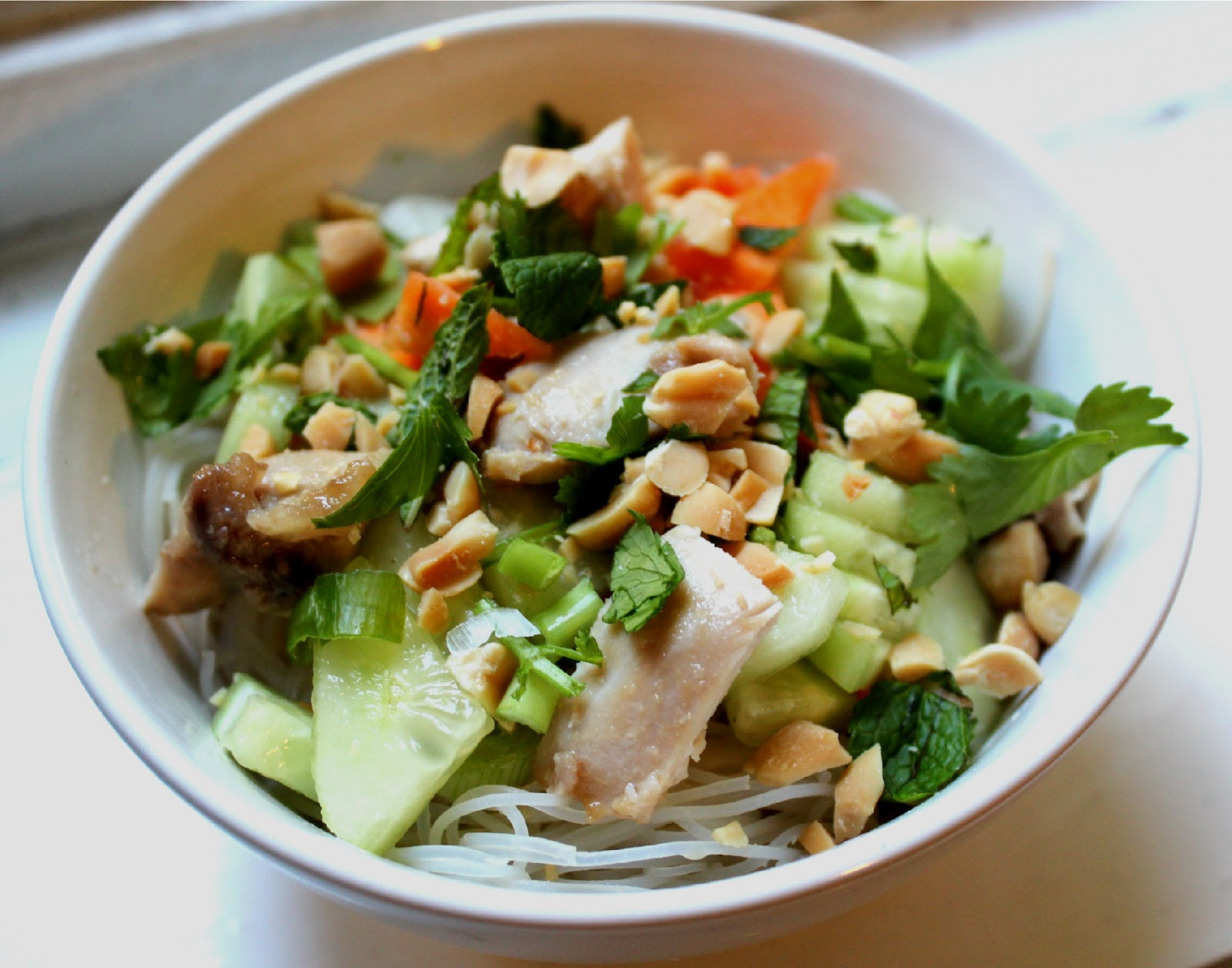 Rice Noodles With Peanut Sauce
 Nuts about food Thai cold rice noodle salad with chicken