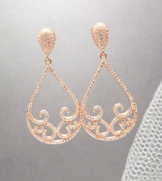 Rose Gold Chandelier Earrings
 Rose Gold Bridal earrings Rose gold Wedding earrings