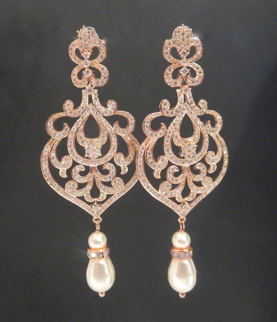 Rose Gold Chandelier Earrings
 Rose Gold Bridal Jewelry Rose Gold Wedding Earrings