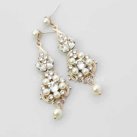 Rose Gold Chandelier Earrings
 Rose Gold Bridal Earrings Chandelier Earrings by LuluSplendor