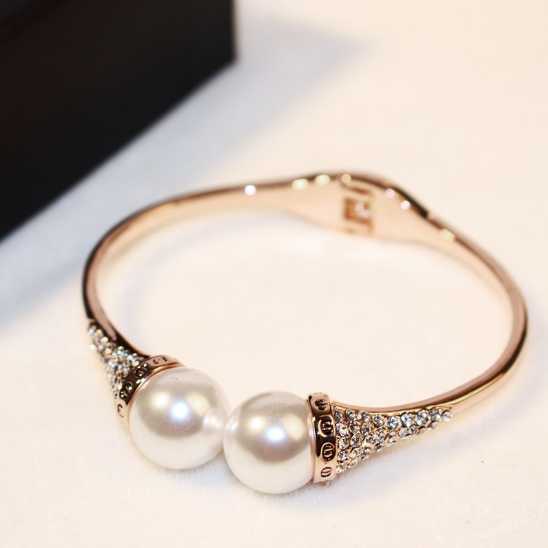 Rose Gold Cuff Bracelet
 Rose Gold Color Acrylic Pearl Cuff Bracelets With