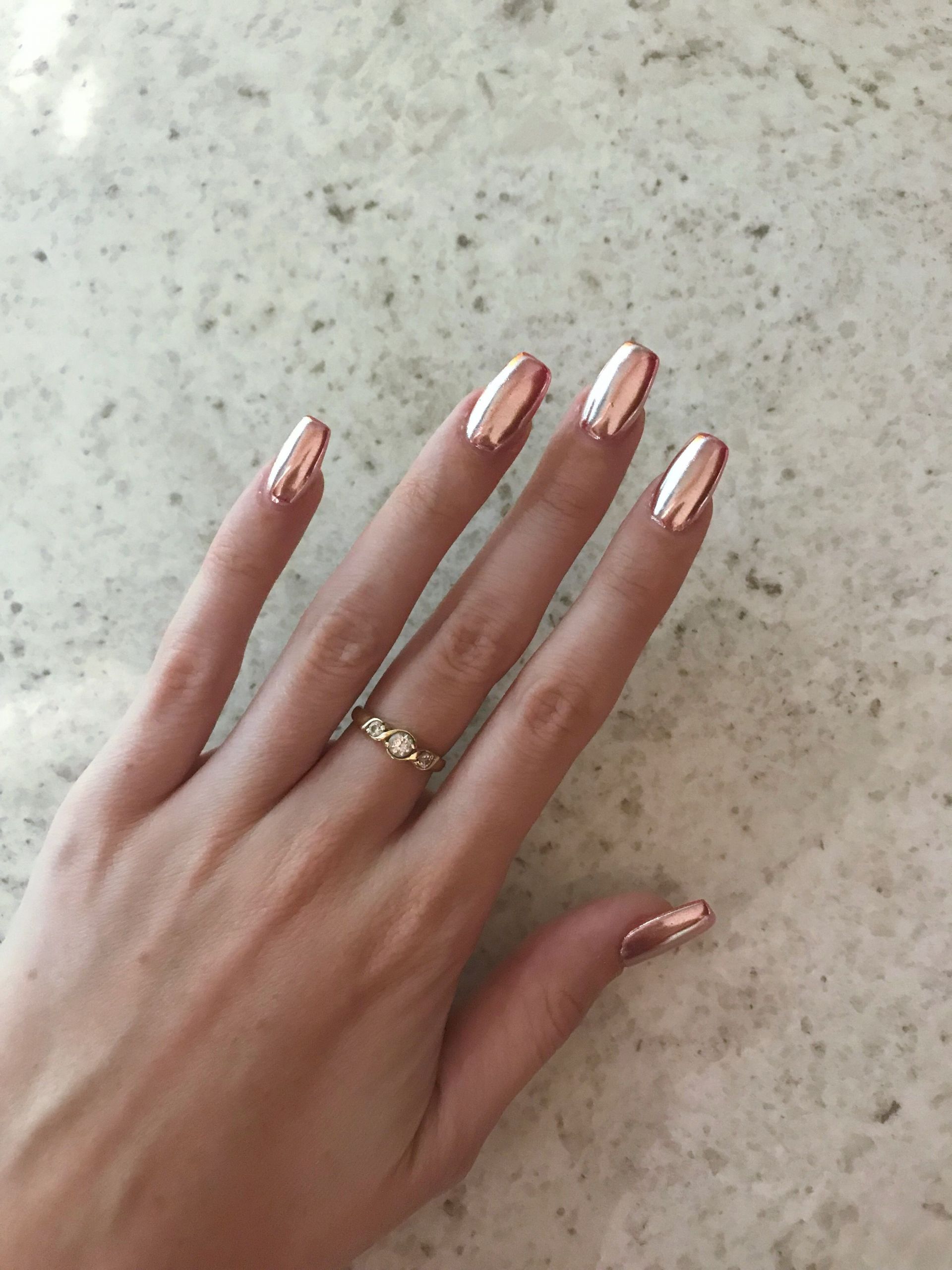 Rose Gold Nail Ideas
 Rose gold chrome gelish polygel nails by blyss beauty