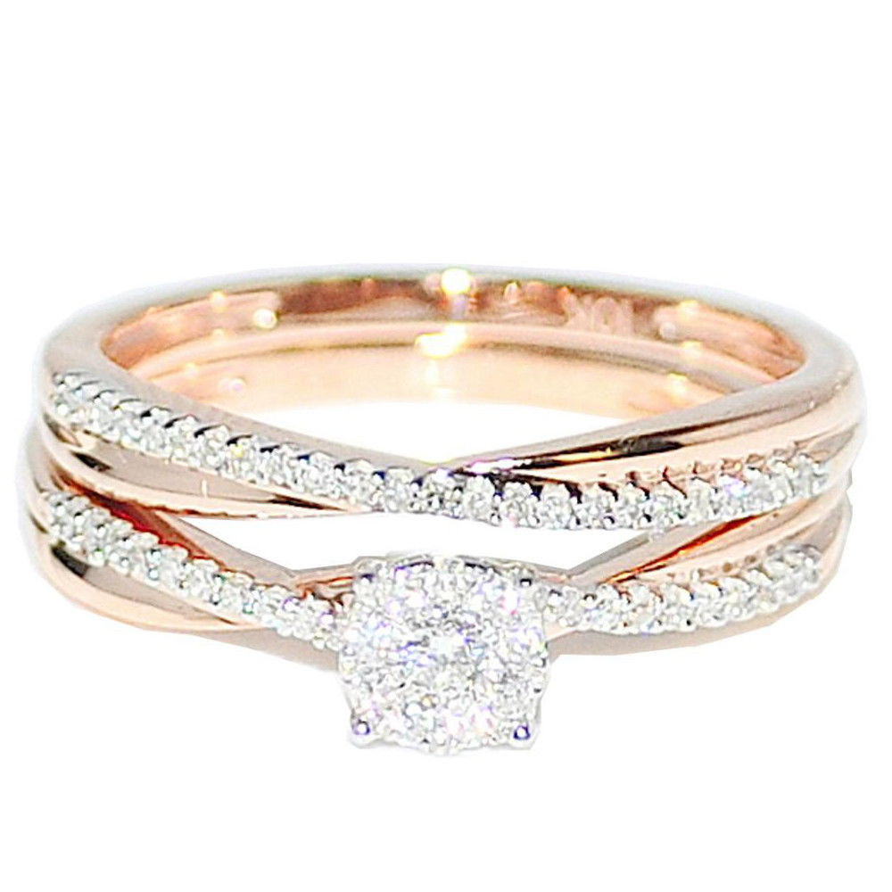 Rose Gold Wedding Band Sets
 1 4cttw Diamond Bridal Set 10K Rose Gold Engagement Ring