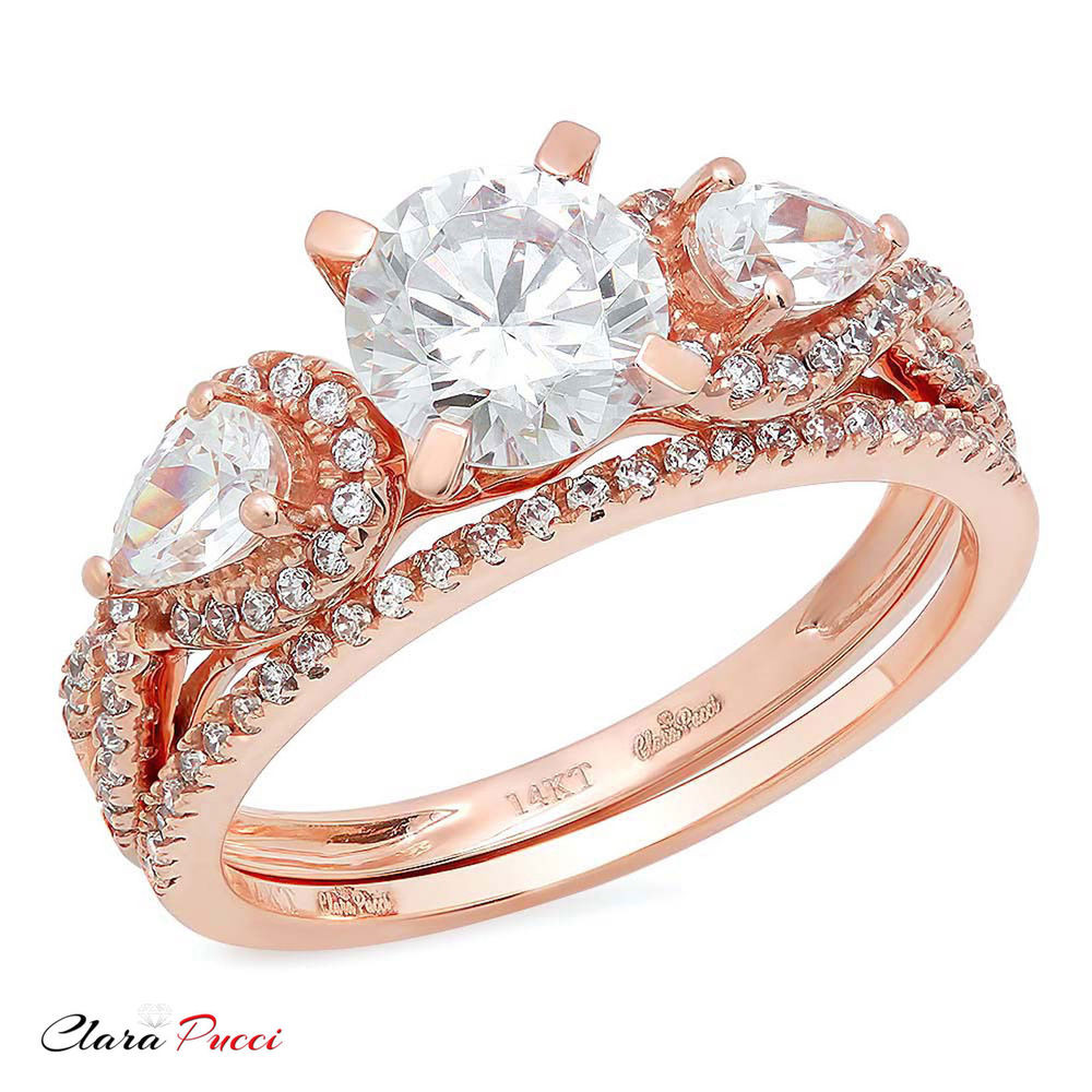Rose Gold Wedding Band Sets
 1 80 Carat Round Engagement Bridal Ring band set Diamond