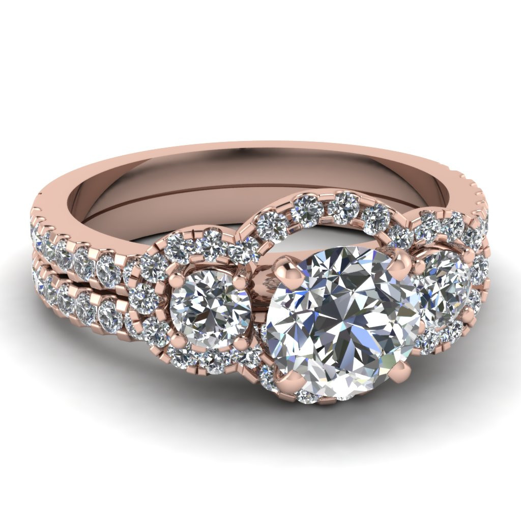 Rose Gold Wedding Band Sets
 Round Cut diamond Wedding Ring Sets with White Diamond in