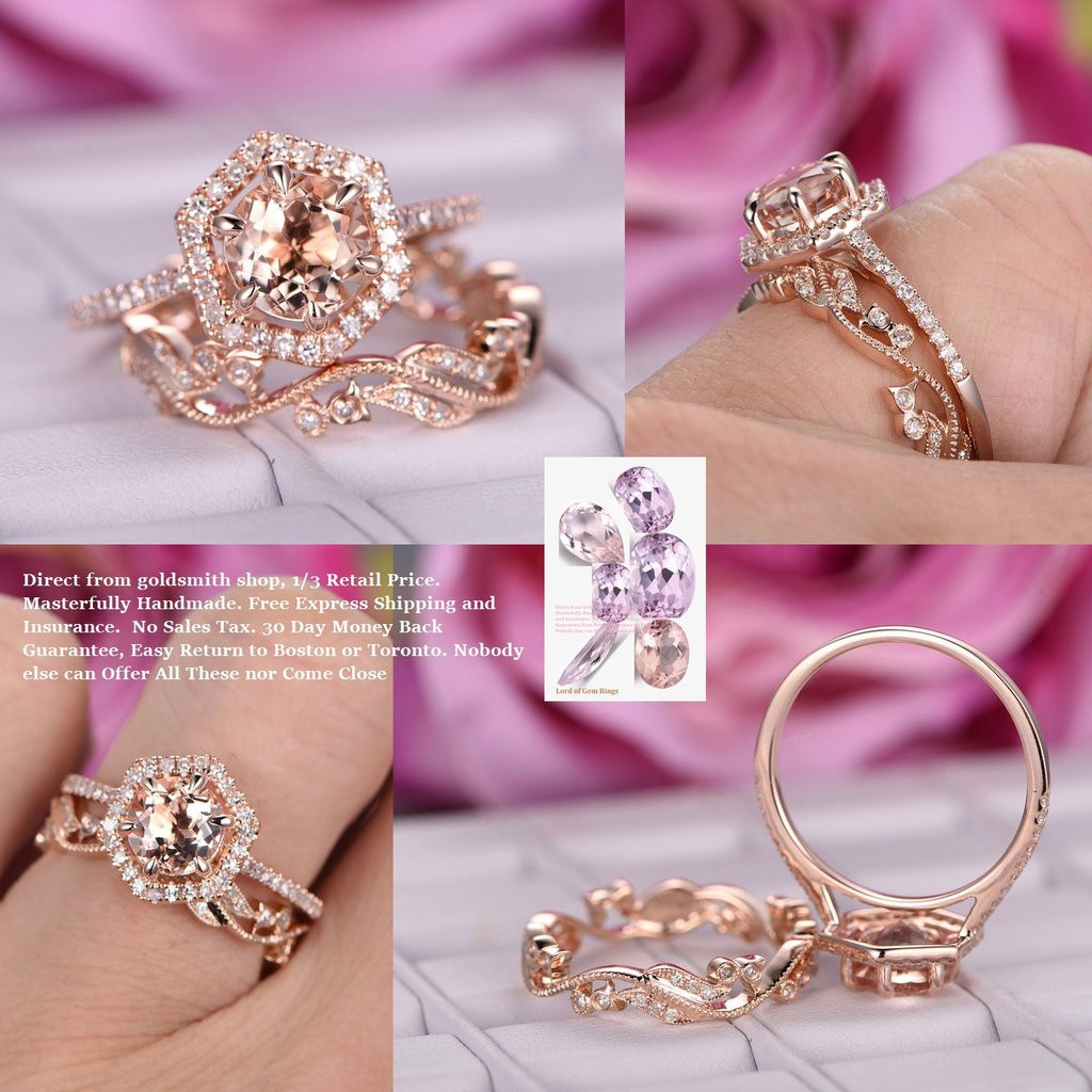 Rose Gold Wedding Band Sets
 $799 Round Morganite Engagement Ring Sets Floral Wedding