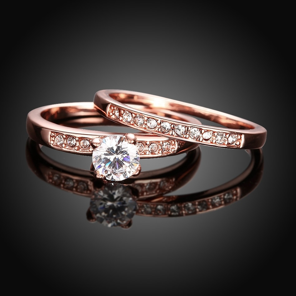 Rose Gold Wedding Band Sets
 Romantic punk vintage rose gold color wedding couple Rings