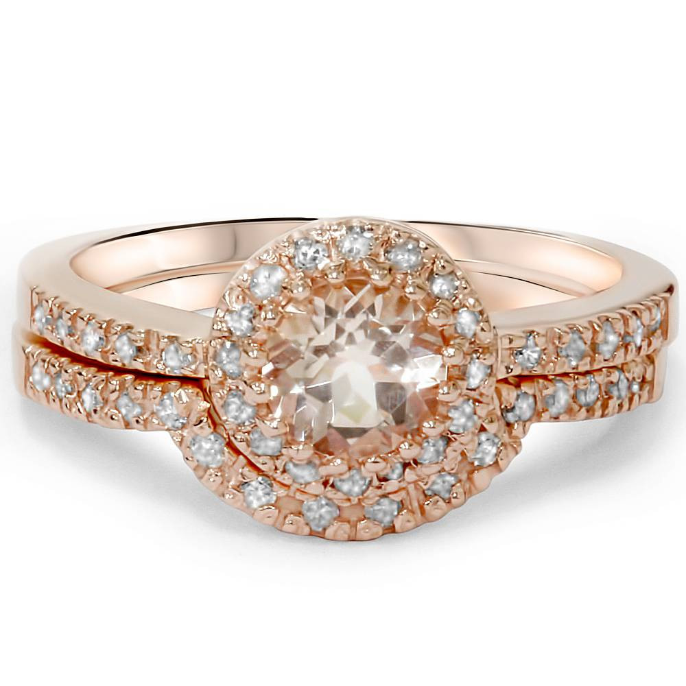 Rose Gold Wedding Band Sets
 1ct Morganite & Diamond Engagement Ring Set 14K Rose Gold