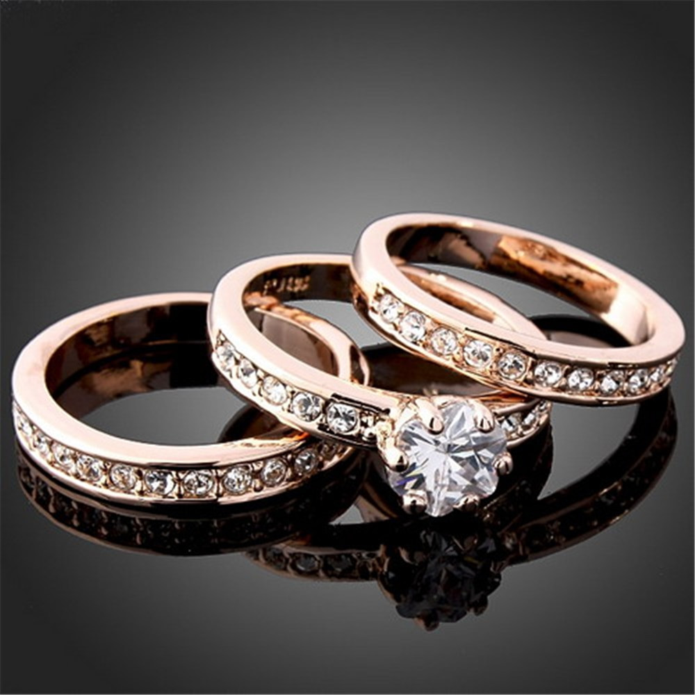 Rose Gold Wedding Ring Sets
 High Quality 3 Circles Engagement Rings Sets For Women