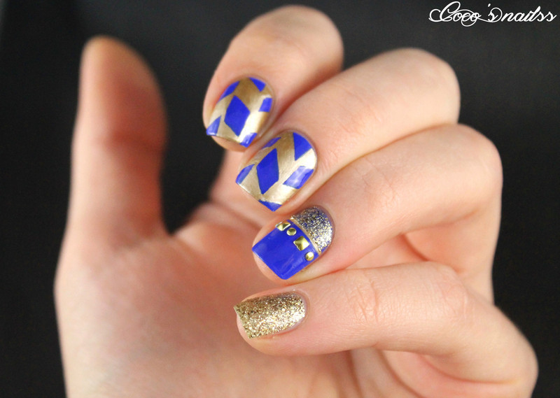 Royal Blue And Gold Nail Designs
 Gold and royal blue nail art by Cocosnailss Nailpolis
