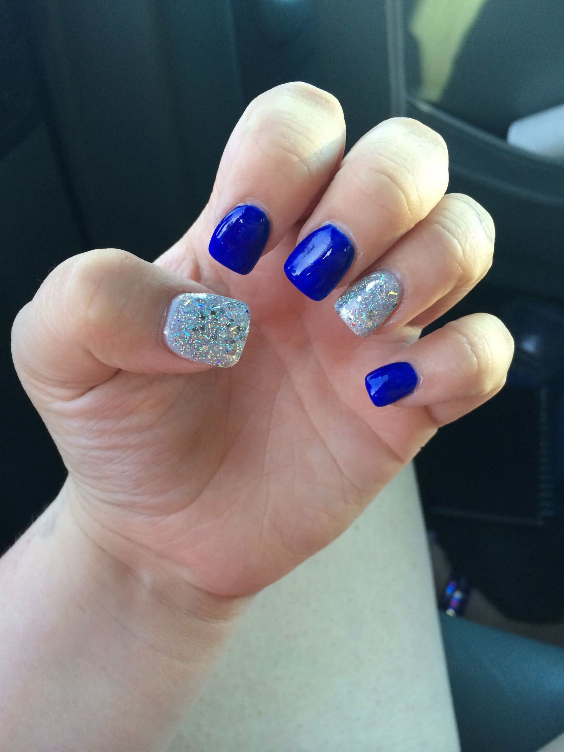 Royal Blue Glitter Nails
 Royal blue with silver glitter nails in 2019