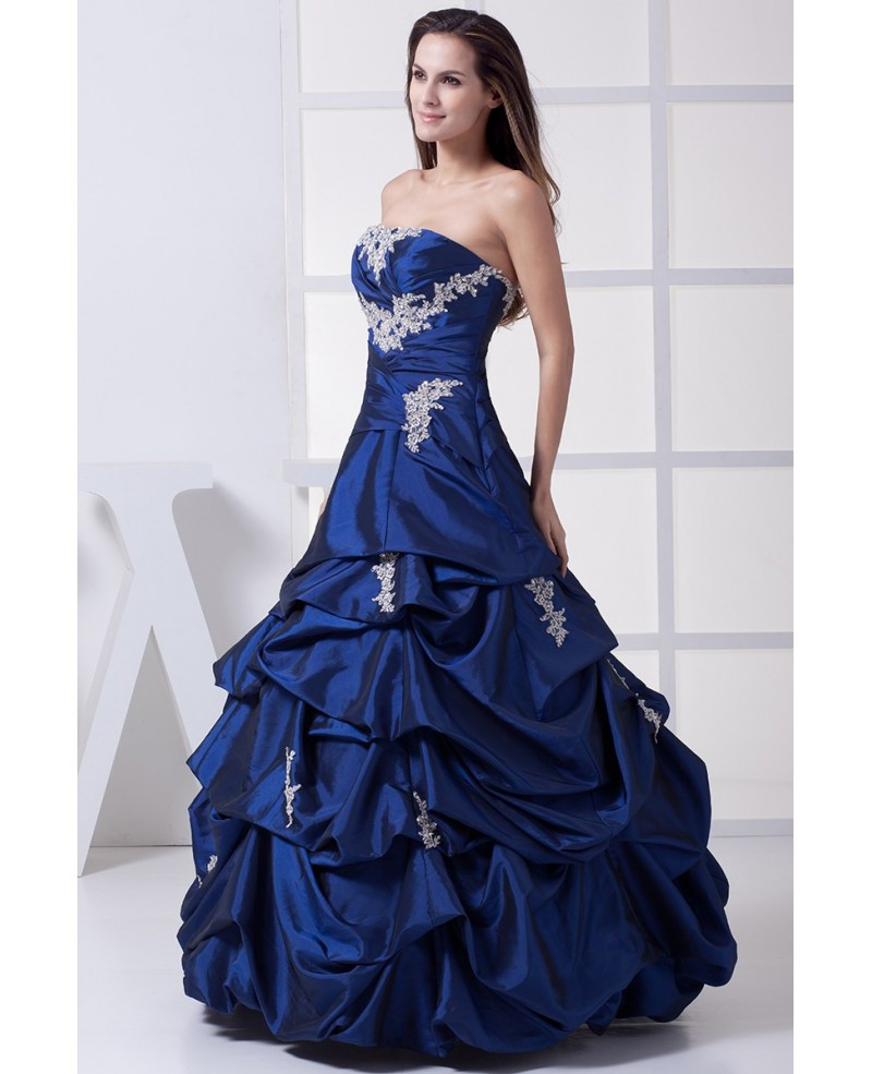 Royal Blue Wedding Dresses
 Classic Royal Blue Lace Taffeta Ruffles Wedding Dress