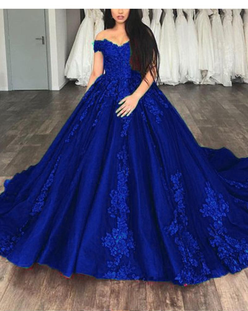 Royal Blue Wedding Dresses
 Royal Blue Ball gown Lace Wedding Dresses Prom Reception