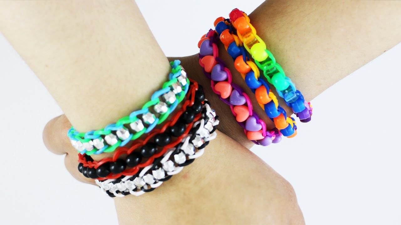 Rubber Band Bracelets
 How to make a single chain rubber band bracelet with beads
