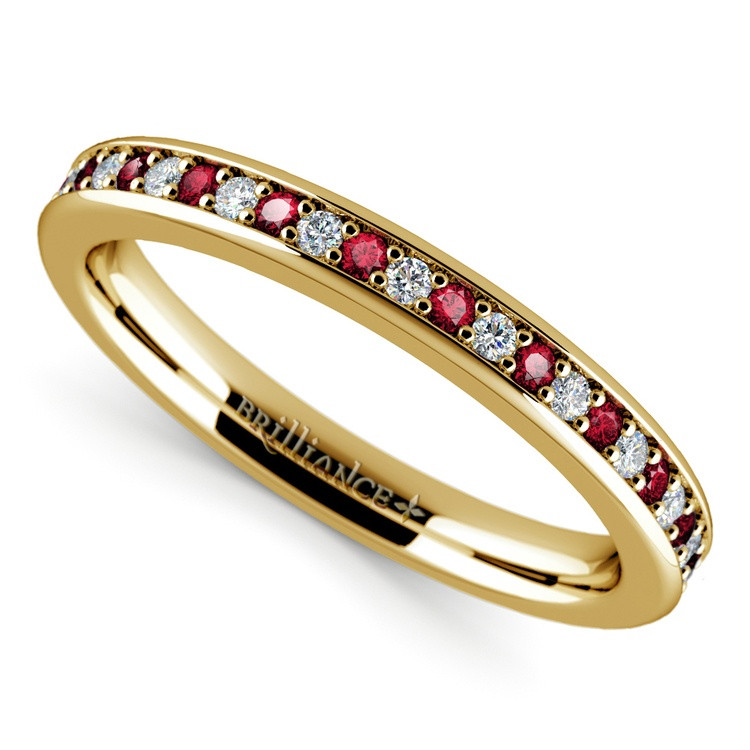 Ruby Wedding Band
 Pave Diamond & Ruby Wedding Ring in Yellow Gold