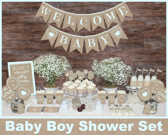 Rustic Baby Shower Decor
 Rustic Baby shower decorations printable Boy baby shower