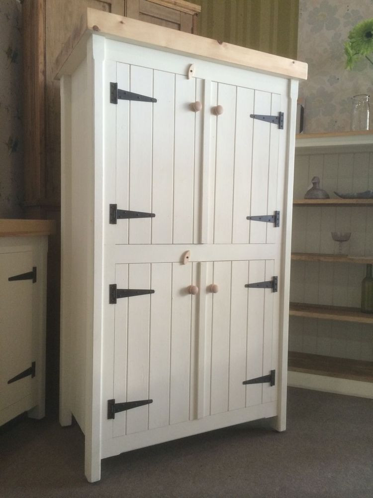 Rustic Kitchen Pantry Cabinet
 Details about KITCHEN LARDER FOUR DOOR CUPBOARD PANTRY