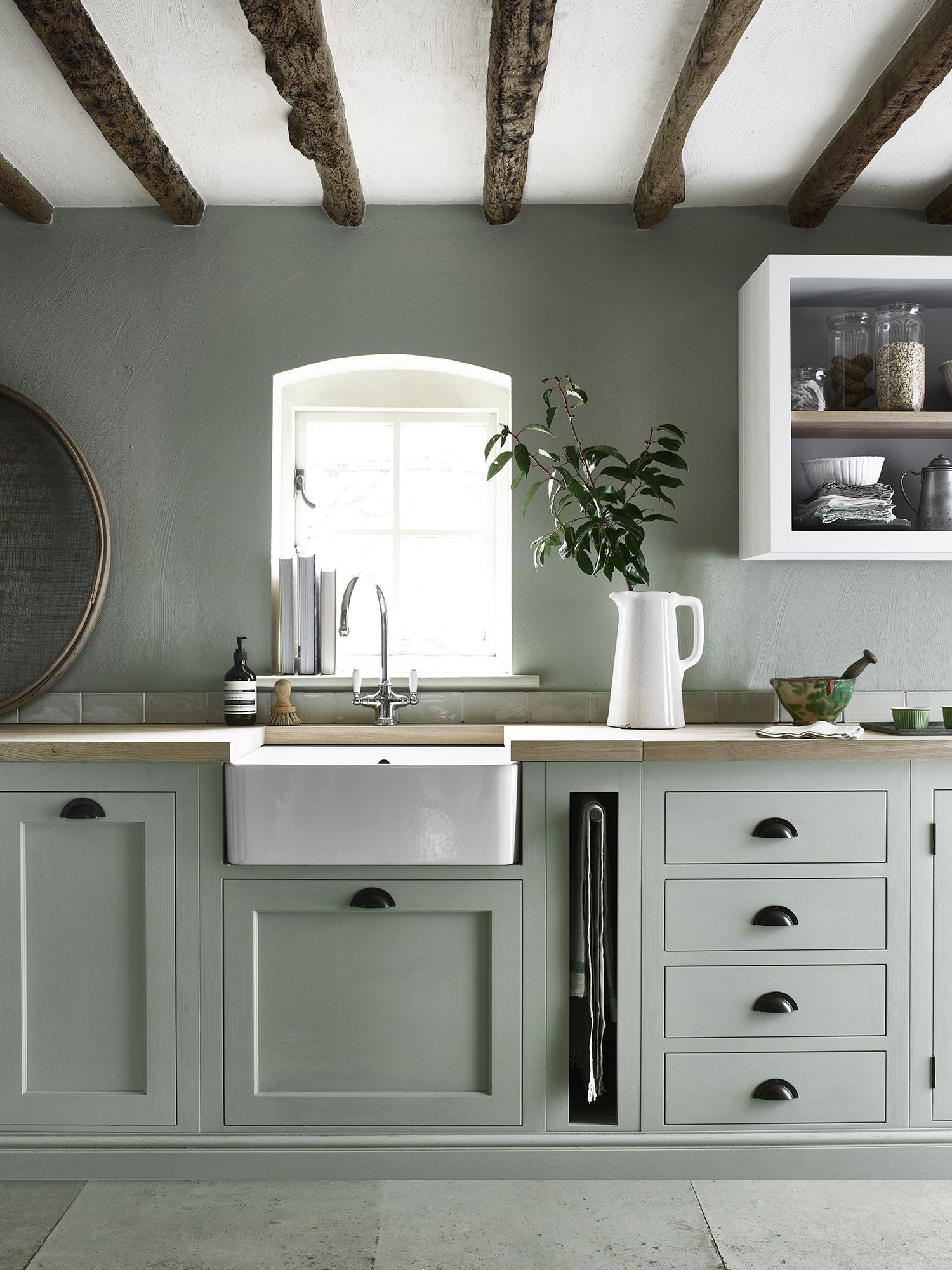 Sage Green Kitchen Walls
 Henley kitchen hand painted in Sage Great idea for pull