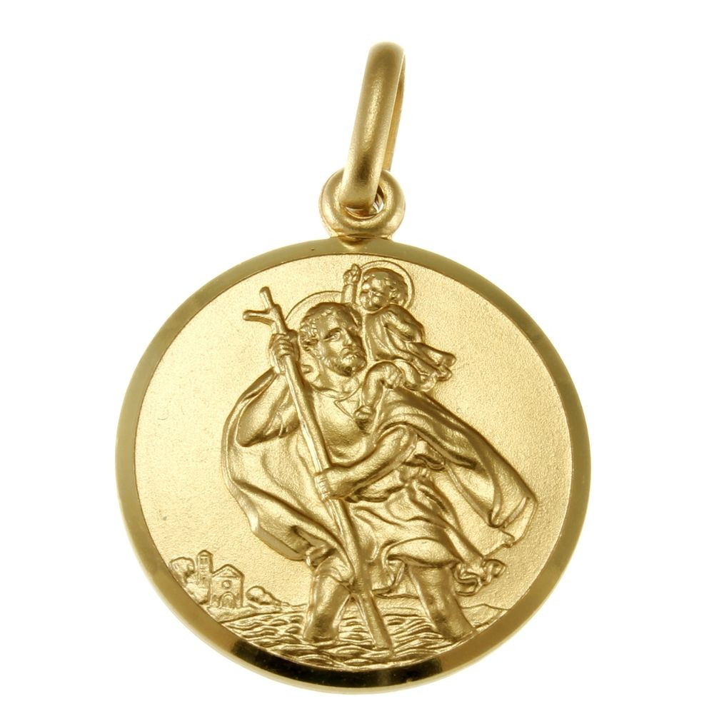 Saint Christopher Necklace
 LARGE 9CT GOLD ST SAINT CHRISTOPHER PENDANT CHAIN NECKLACE