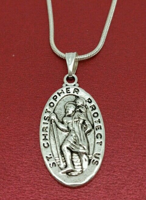 Saint Christopher Necklace
 St Christopher Necklace Medal Charm Pendant and Chain