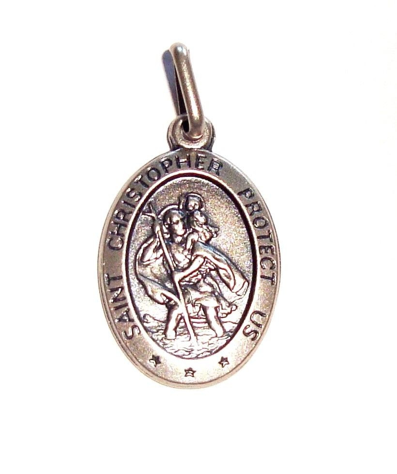 Saint Christopher Necklace
 sterling silver ST CHRISTOPHER medal pendant 0 90"inch
