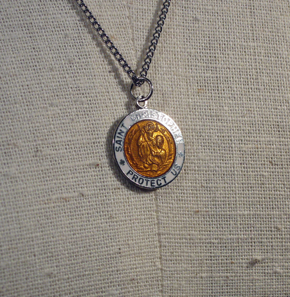 Saint Christopher Necklace
 Vintage St Christopher Necklace Pendant Medal 1960s NEW OLD