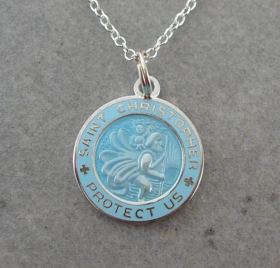 Saint Christopher Necklace
 Medium St Christopher Necklace Baby Blue w Baby by